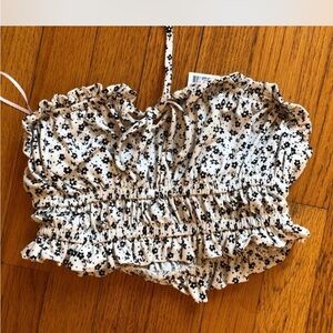 Urban Outfitters Black and Cream Floral Top